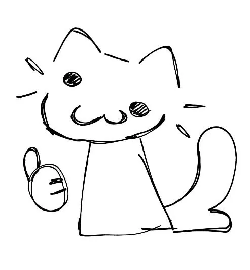 Black and white line-art illustration of a cat giving a thumbs up
